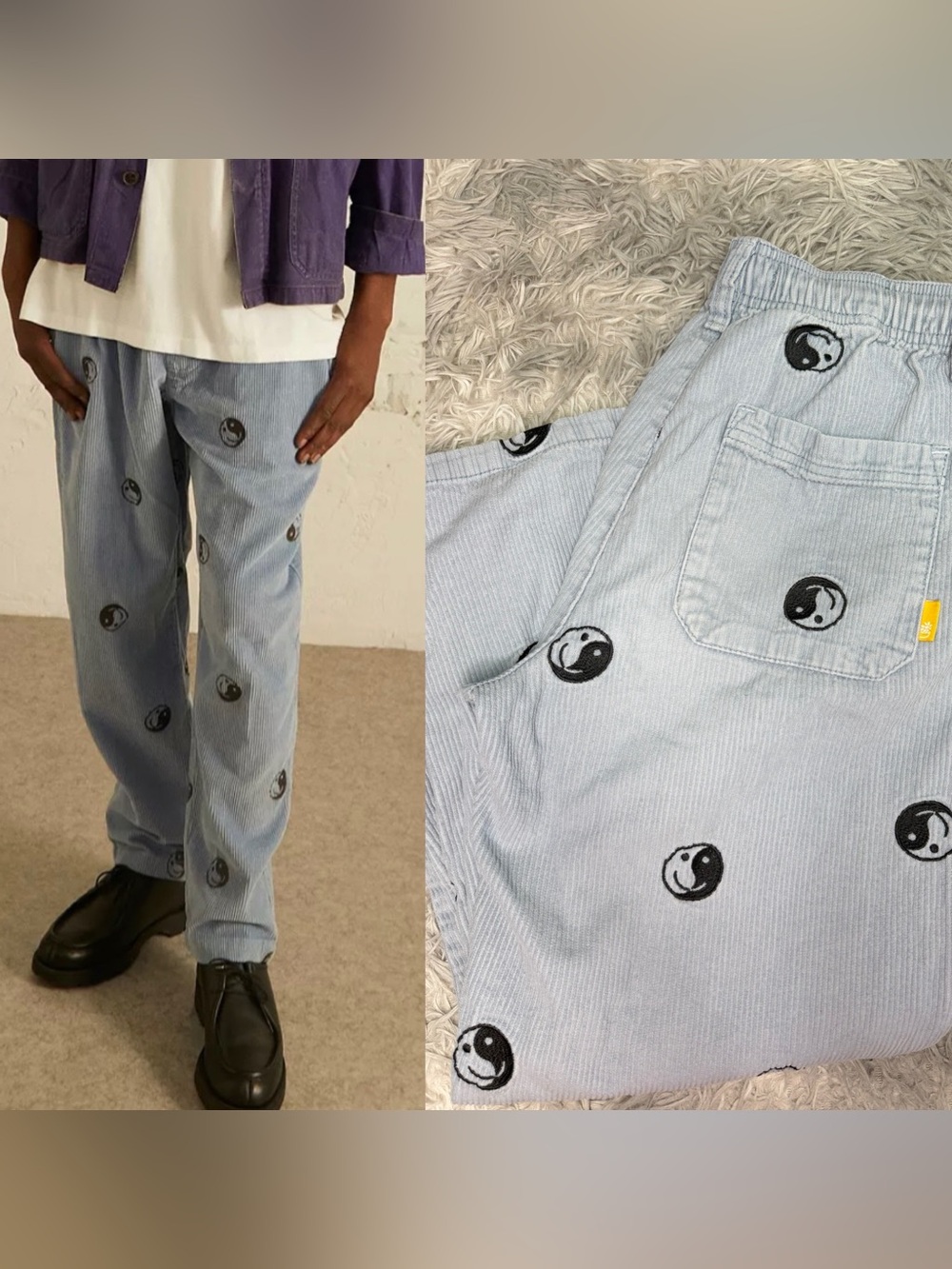 Urban Outfitters UO Blue Yin & Yang Print Corduroy Pants 90s y2k baggy